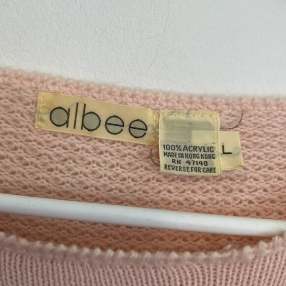 VINTAGE VTG ALBEE Light Baby Pink Pastel Embroidered Cottagecore Grandma Sweater - Picture 4 of 16